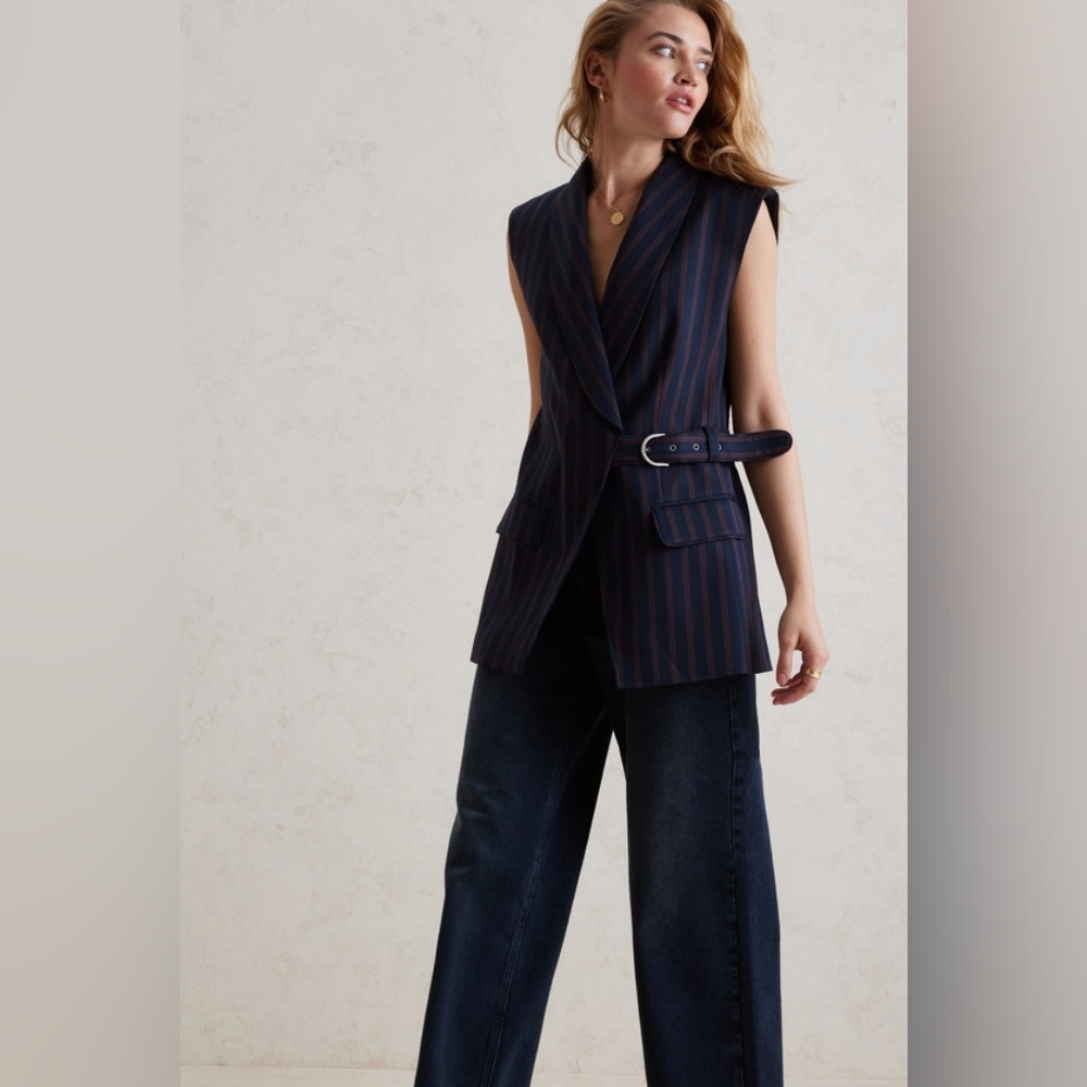 Anthropologie Striped Side-Buckle Vest
